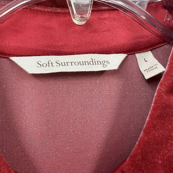 Soft Surroundings Velvet Boyfriend Tunic Shirt Womens LARGE Velour Red Long - Picture 5 of 8